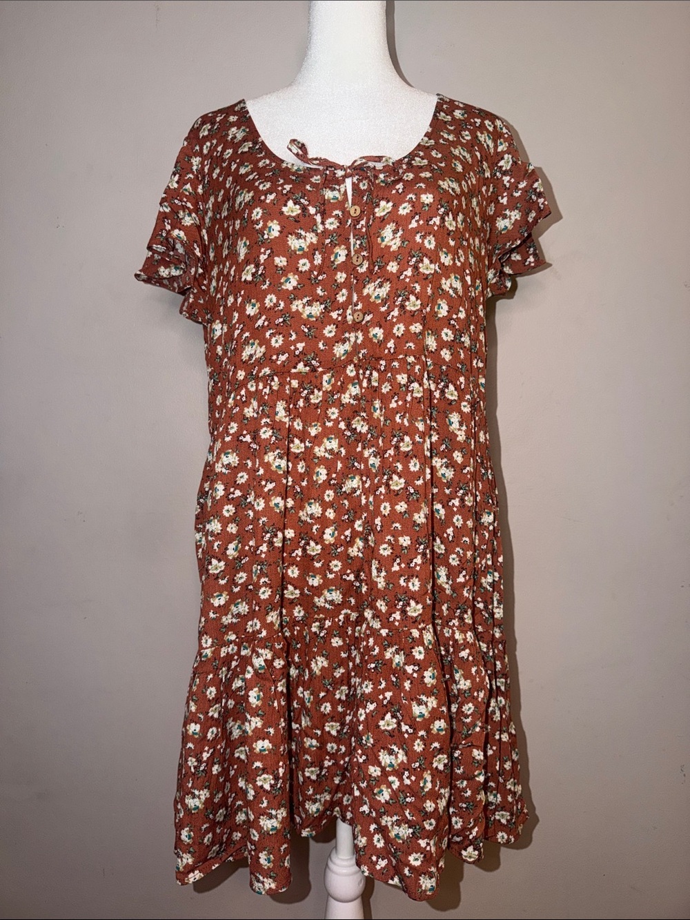 Dress Forum Floral Print Terracotta Mini Dress